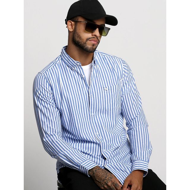 The Bear House Men Slim Fit Striped Casual Shirt - Anise | Blue | S
