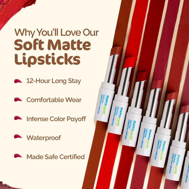 Mamaearth Soft Matte Lipstick - Ruby Red | Intense Color Payoff 3.5 g Combo