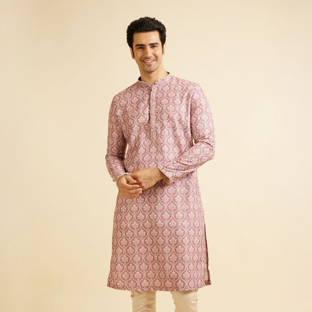Manyavar Pink Blended Cotton Printed Kurta Set | L