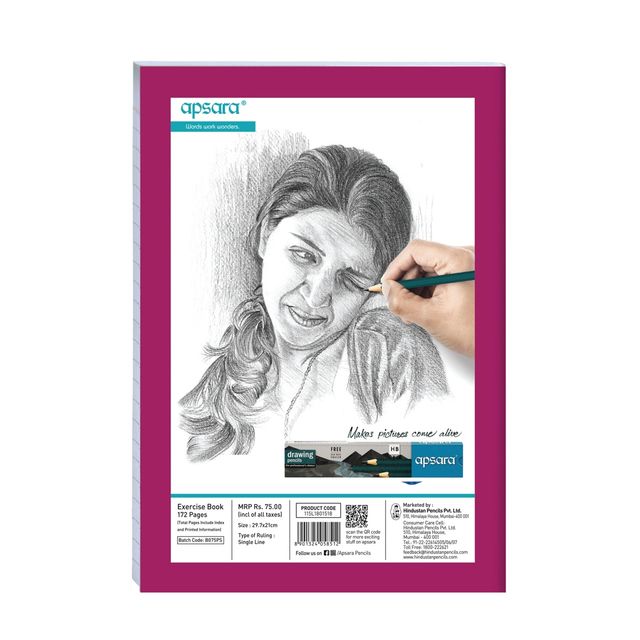 Apsara A4 Long Notebook | Blue Ruled Lines | 29.7 Cm x 21Cm | Pages 172 | Assorted Design