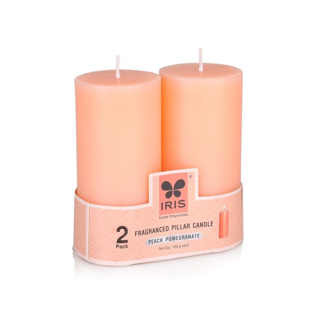 Iris Set of 2 Fragranced Pillar Candle | Peach Pomegranate