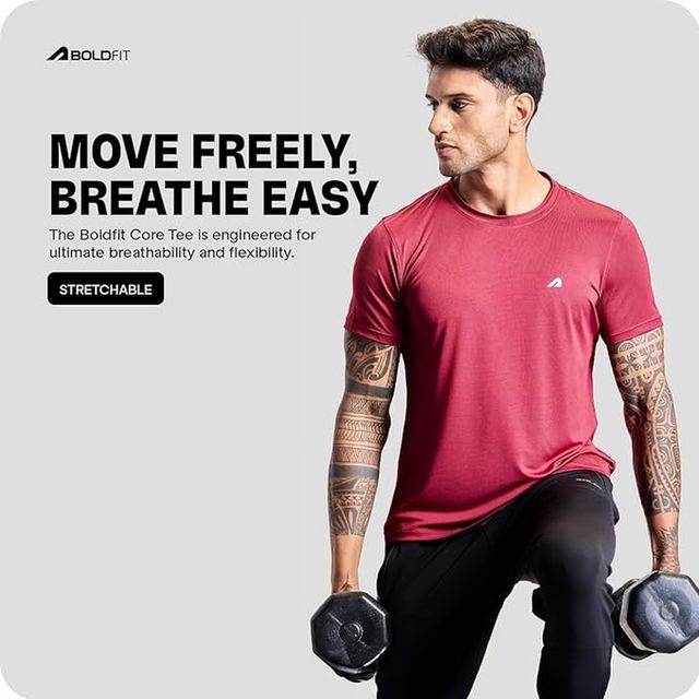 Boldfit Men's Gym T-shirt Round Neck Active Quick Dry Activewear | Red - XL