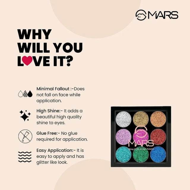 MARS Cosmetics Bling It On Glitter Eyeshadow Palette Shimmery Finish - 01