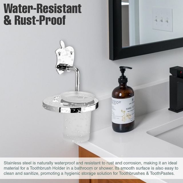 GLOXY Stainless Steel Wall Mounted Toothbrush Holder Toothpaste Stand for Bathroom SS304