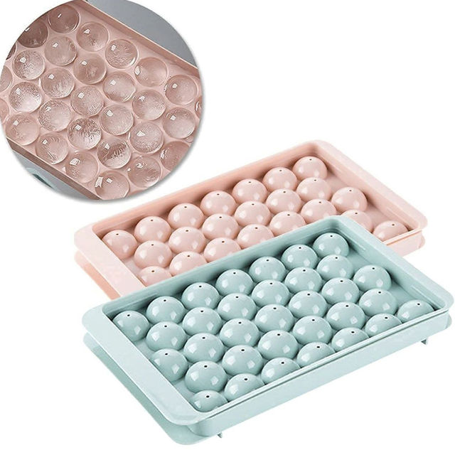 Clazkit Plastic Mini Round Ice Cube Tray with Lid 33 Cavity Pack of 2