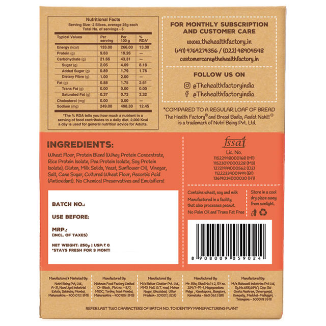 The Health Factory Multi Protein Bread | Clean Label - Not Brown