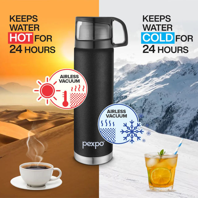 Pexpo Vacuum Insulated Water Bottle With Jute-Bag 24 Hrs Hot And Cold Fererro Flask - 1 L