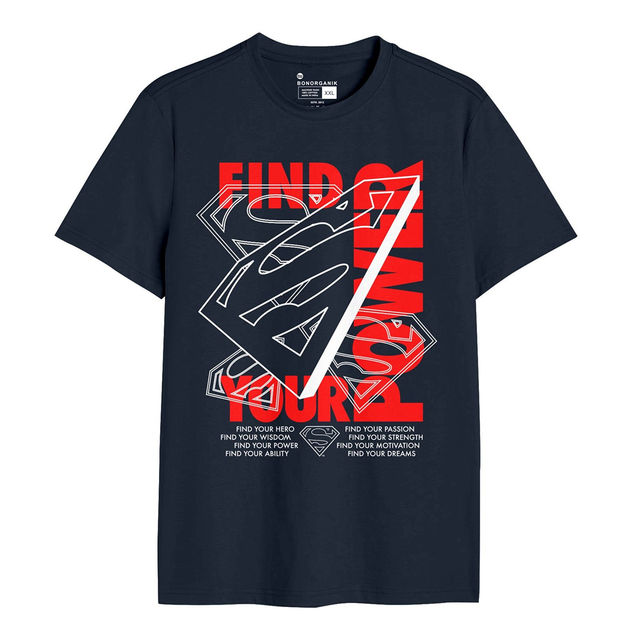 Bonorganik Men's Power Graphic Printed T-shirt | Navy - XXL