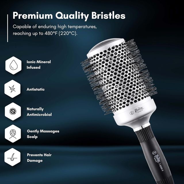 Beaute Secrets Professional Round Ceramic Ion Thermal Barrel Brush for Blow Drying 54 mm