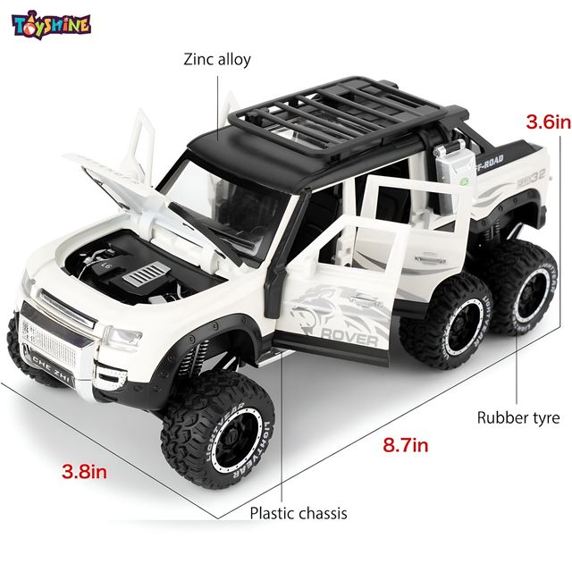 Toyshine 1:28 Die Cast D-Rover Vehicle with Music, Lights & Pull Back for Kids 3+ (White)