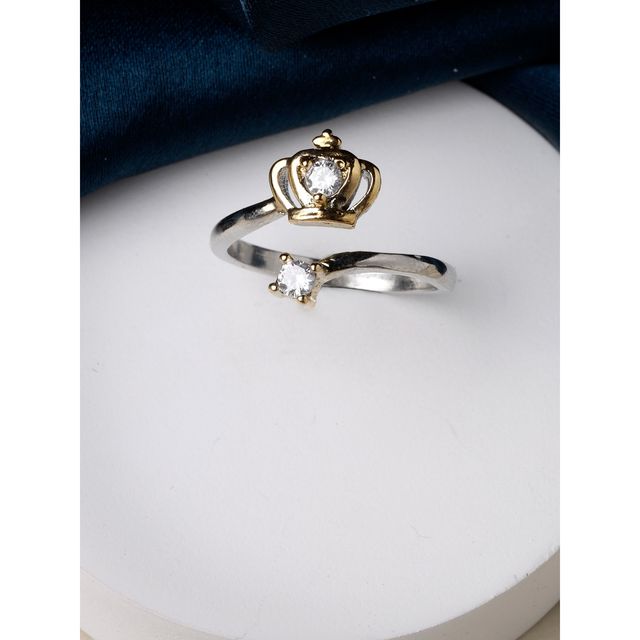 Scintillare By Sukkhi Rhodium Plated With American Diamond Stones Studded Queen Crown Finger Ring