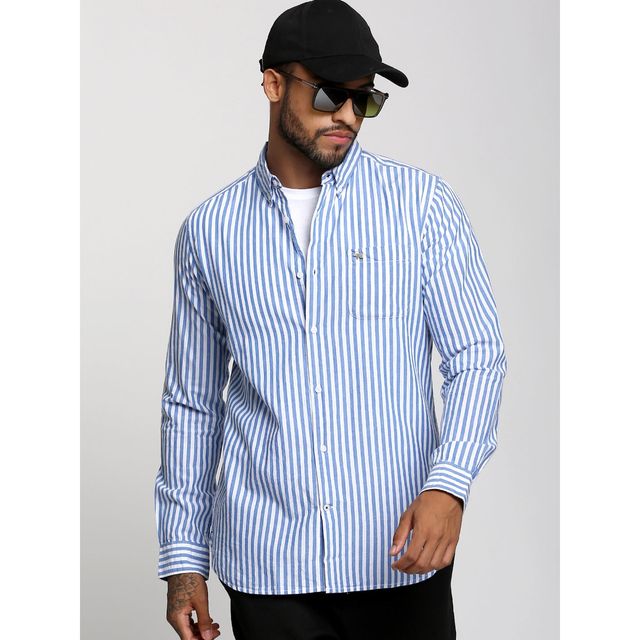 The Bear House Men Slim Fit Striped Casual Shirt - Anise | Blue | S