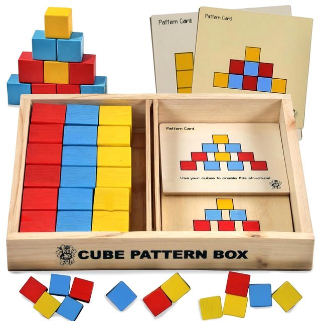 Skillofun Wooden Cube Pattern Puzzle Box | Wooden Blocks | 3D Puzzles | Learning Toys for Kids
