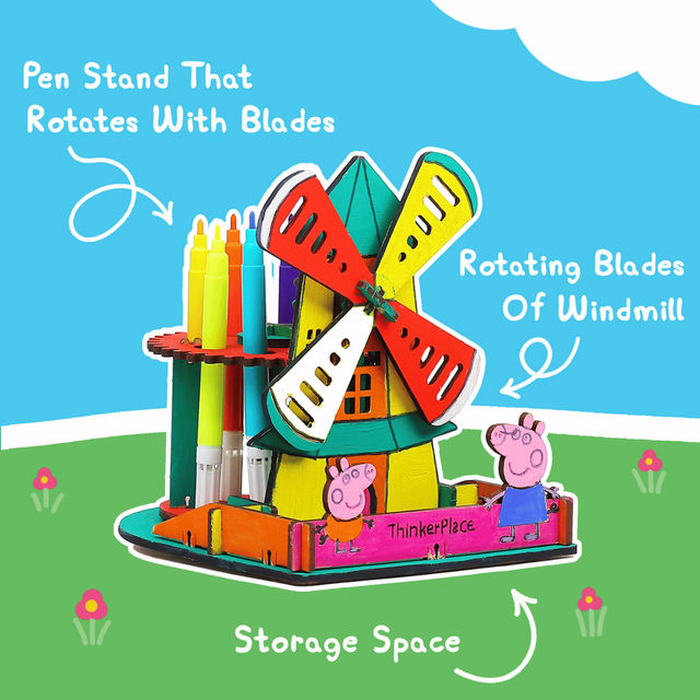 ThinkerPlace Peppa Pig DIY Windmill Pen Stand | Rotating Pen Stand & Learn Electricity (Age 3+)