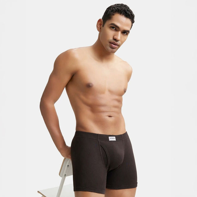 Jockey 8008 Men's Super Combed Cotton Rib Solid Boxer Brief|Concealed Waistband | Black-M