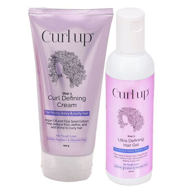 Curl Up Ultra Defining Curly Hair Gel | Strong Hold Flaxseed For Wavy & Curly Hair (200ml) & Curl Up Curl Defining Cream | All In One Leave In Conditioner | Hair Cream For Wavy & Curly Hair (150g) Combo