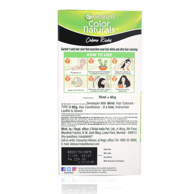 Garnier Color Naturals Hair Color - Natural Black | Shade - 1 1 pc Combo