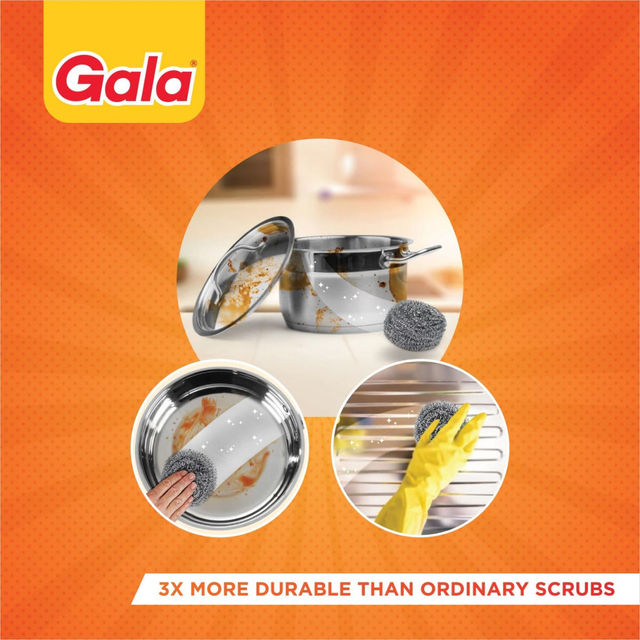 Gala Steel Scrubber Cleaner Home Everyday Scrub(1pc) & Sponge Wipe 3Pcs Set(1pc) Combo