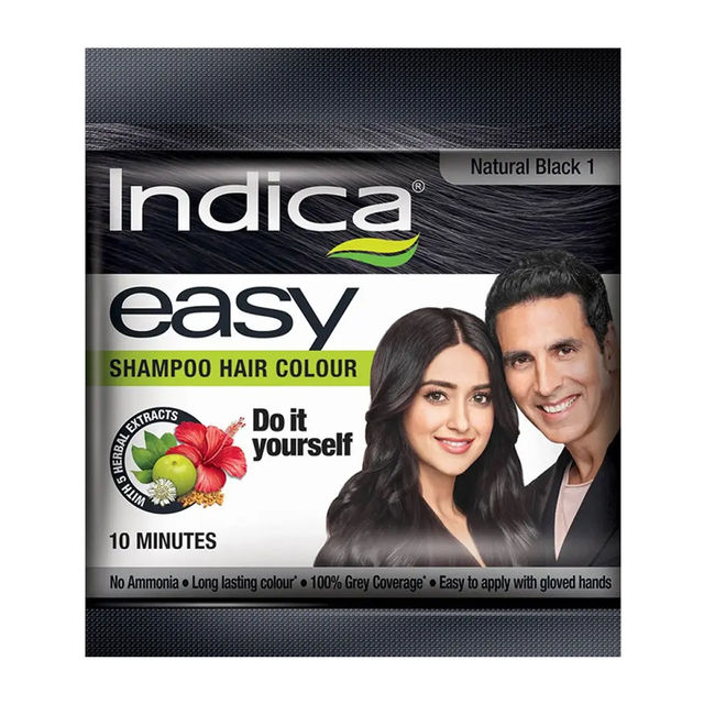 Indica Easy DIY 10 Min. Hair Color Shampoo-100% Ammonia Free, Natural Black 25 ml Combo
