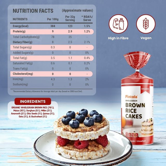 Pintola Organic Wholegrain Brown Rice Cakes Multigrain 125 g Combo