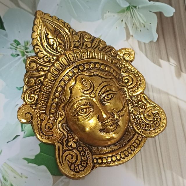 Gullak Metal Durga Face Mukut Idol - Gold | 5.2 x 1.2 x 6.2 inch