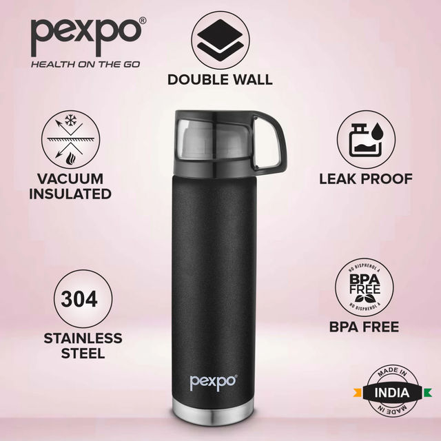 Pexpo Vacuum Insulated Water Bottle With Jute-Bag 24 Hrs Hot And Cold Fererro Flask - 1 L