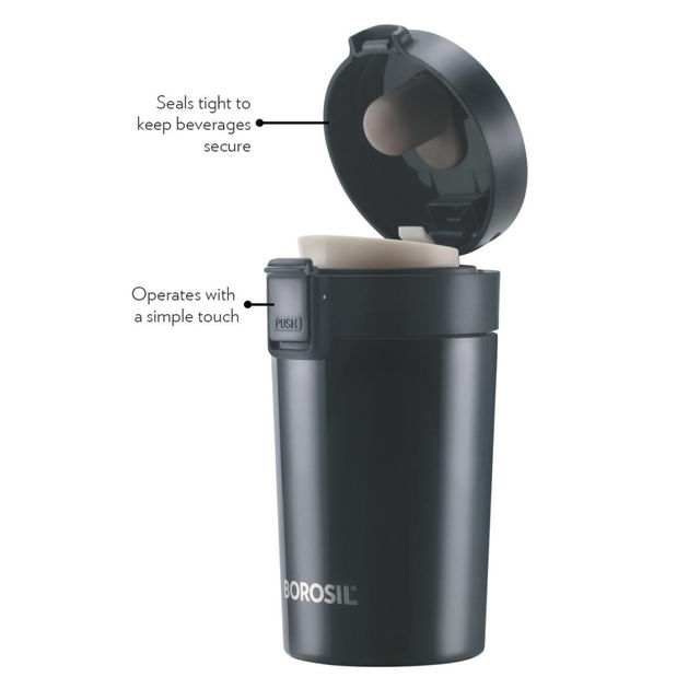 Borosil Hydra Coffeemate Stainless Steel Vacuum Insulated Travel Mug (300 ml)| Spill Proof