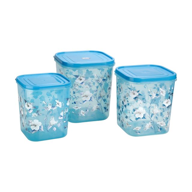 Joyo Kitchen Classic Container 3 Pcs Set | 65/85/115 | Transparent Printed Blue