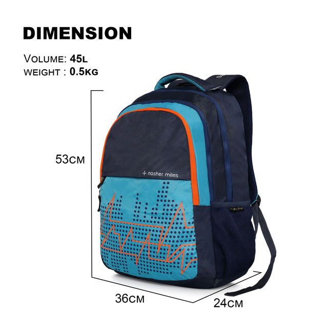 Nasher Miles Pulse Backpack- Unisex- 3 Compartment Casual College Bag- Cyan - 45L