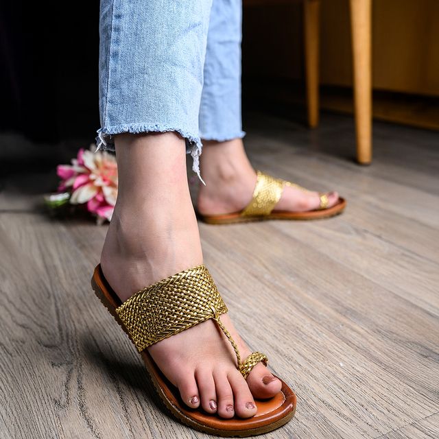 Shoetopia Women Golden Flats | UK 7