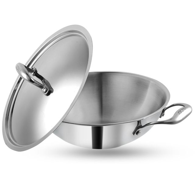 Vinod Platinum Triply Stainless Steel Kadai With Lid- 24 Cm, 2.5 L (Induction Friendly)