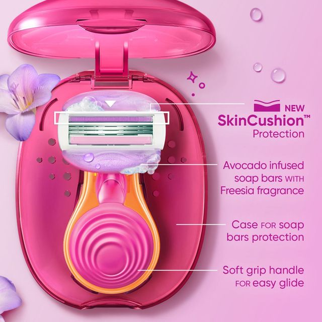 Gillette Venus Snap Hair Remover Women Body Razor Compact Case|Soap Gel Bar With Avocado