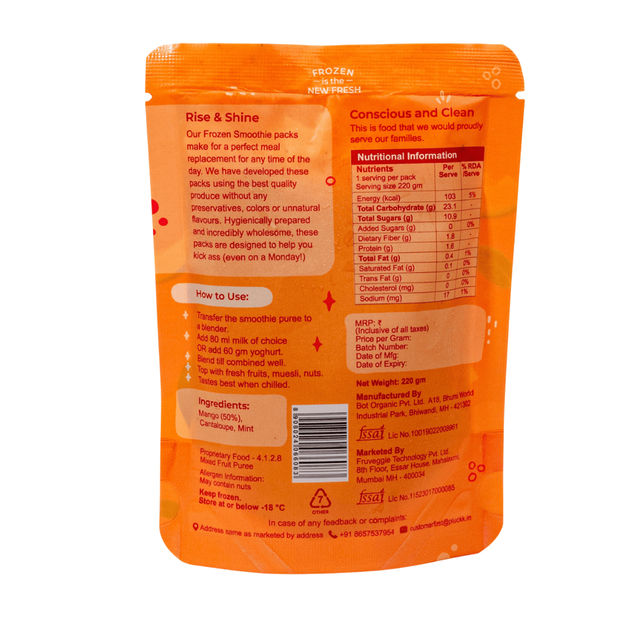 Pluckk Healthy & Lactose Free Mango Smoothie | Serves 1