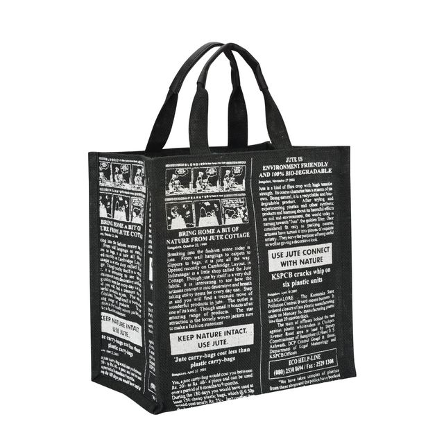 Jute Cottage Carry Bag - Global Zipper Lunch Bag | Eco-friendly | Stylish | Black | 12 x 12 x 7