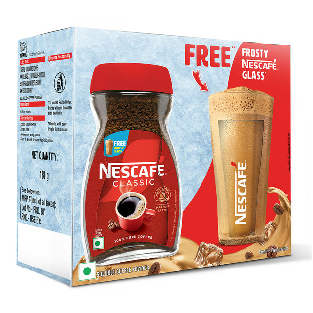Nescafe Classic Instant Coffee Powder | Free Frosty Cafe Glass