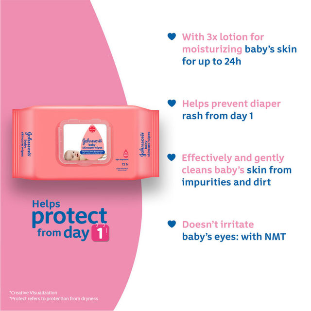 Johnson's Baby Skincare Wipes For Kids | 0 - 3 years Twin pack (72 pcs)