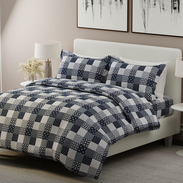 Boutique Living Alpha Geo (Valatia) 100% Cotton 200 TC Blue King Bedsheet with 2 Pillow Covers