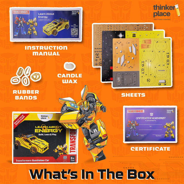 ThinkerPlace Transformers Bumblebee Car Kit | Build, Learn & Play with Pull-Back Car (Age 8+)