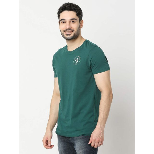 Underjeans by Spykar Men Pure Cotton T-shirt | Bottle Green - M