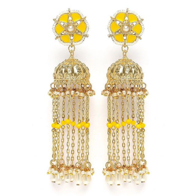 Karatcart Women's Jhumki Earrings Yellow and Gold One Size | 33017775