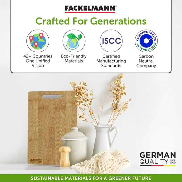 Fackelmann Bamboo Chopping Board 33x20 CM Natural  | Eco-Friendly Kitchen Essential | BPA Free 1.0 PIECE