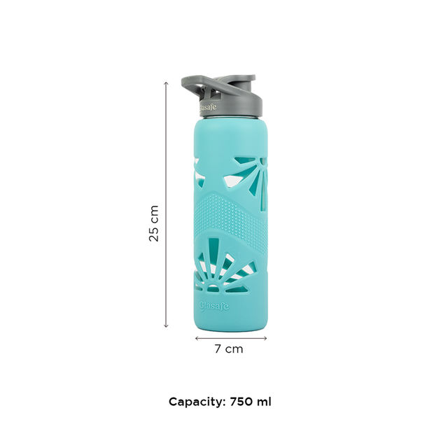 Glasafe Clear Grip Borosilicate Glass Bottle with Protective Silicone Sleeve (Mellow Mist) 750ml