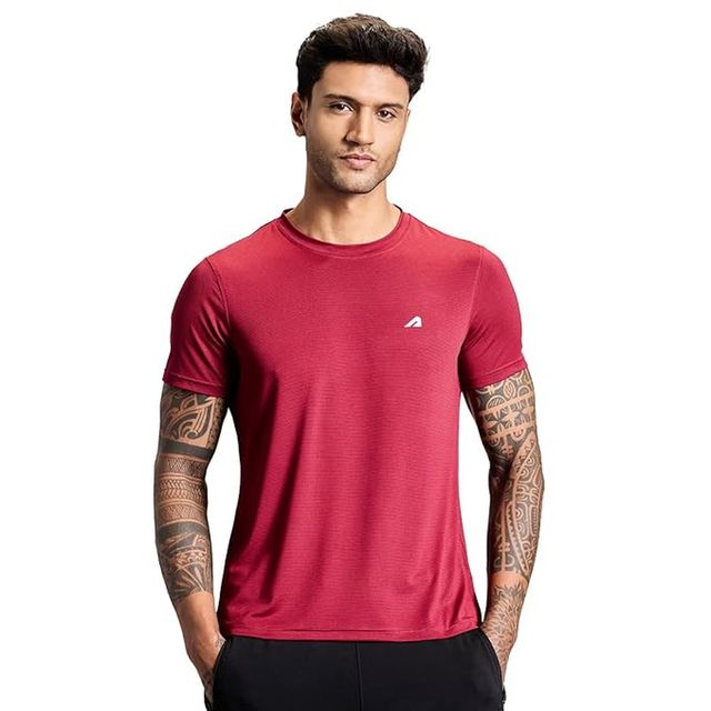 Boldfit Men's Gym T-shirt Round Neck Active Quick Dry Activewear | Red - XL