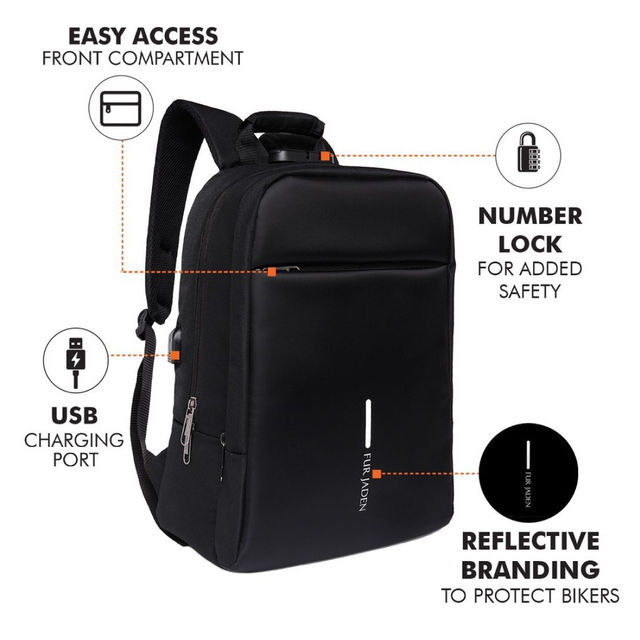 Fur Jaden Solid Artificial Leather 25 L Padded Grab Handle Laptop Backpack | Black - 15.6 Inches