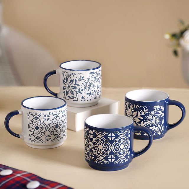 Nestasia Floral Design Stackable Coffee Mugs - Set of 4 (200ml each)