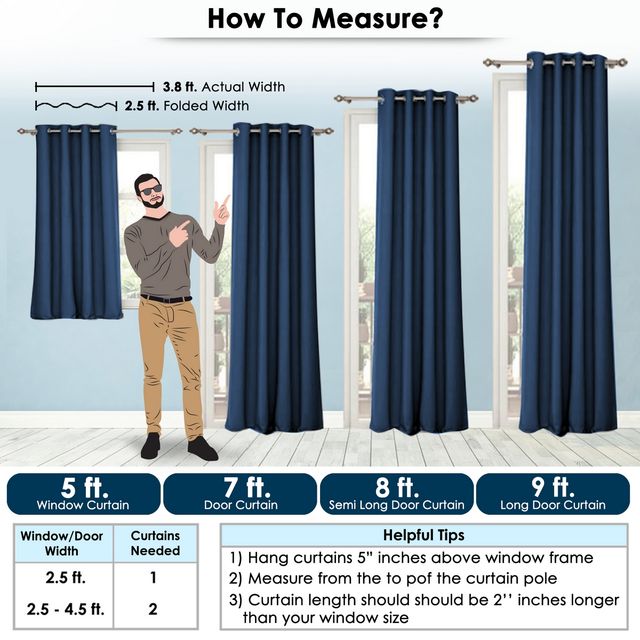 Story@Home 300 GSM 7 feet Faux Silk Blackout 1 U Door Curtain | Navy Blue