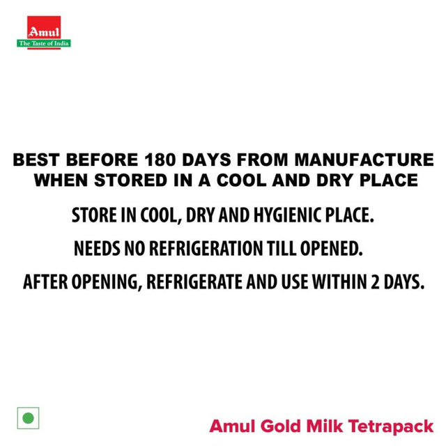 Amul Gold Homogenised Standardised Milk (Tetra Pack) 1 l Combo