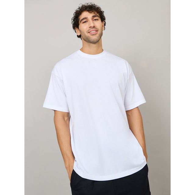 Styli Men's Oversized Tee with Back Print | White - XL