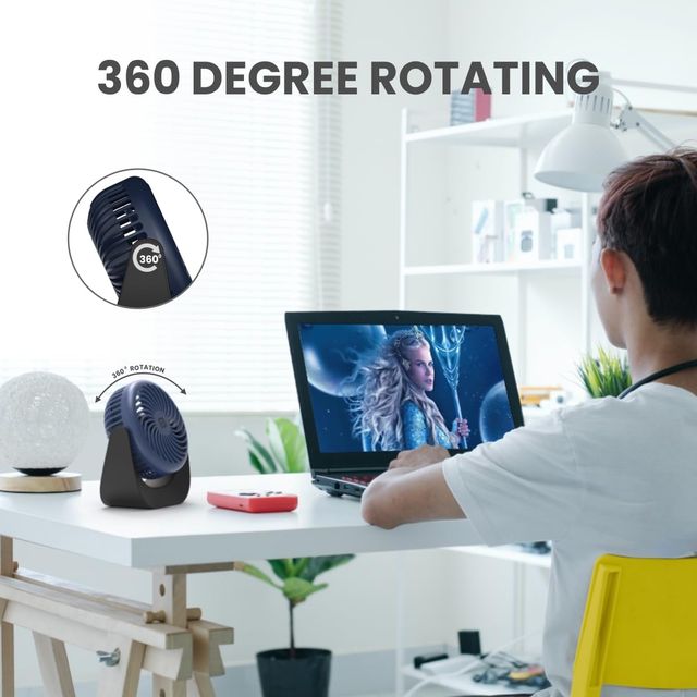 Portronics Mini Battery Powered Fan(Black -Blue)