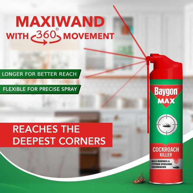 Baygon Max Cockroach Killer Spray, Kills Diarrhea And Typhoid Spreading Cockroaches 625 ml Combo